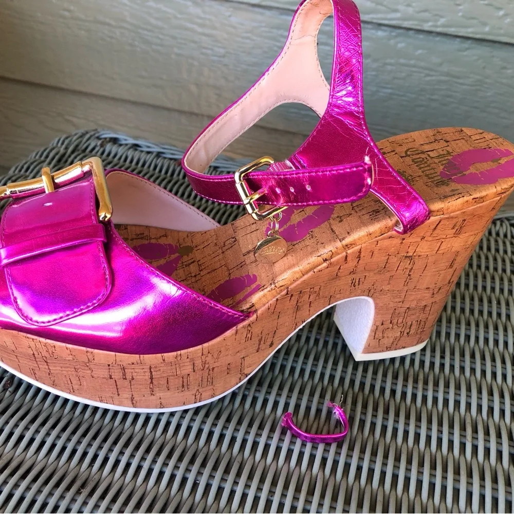 Juicy Couture Metallic Hot Pink Platform Sandals